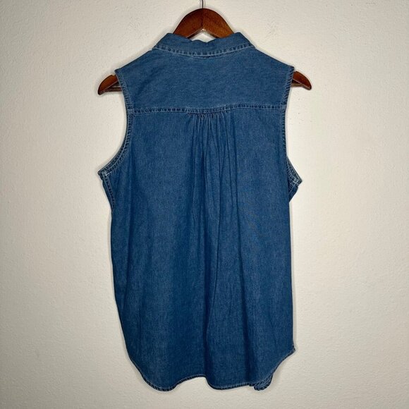 Basic Editions Teddy Bear Embroidered denim sleeveless vintage 90's top Sz Large - Picture 2 of 7